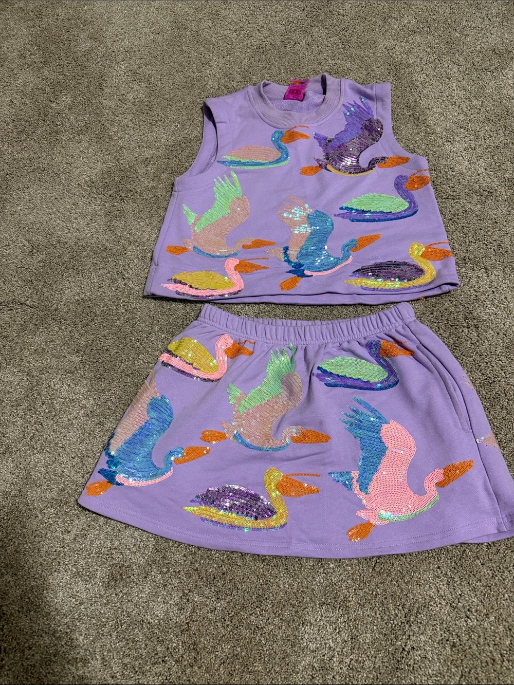QUEEN OF SPARKLES Lavender Sequin Pelican Mini Skirt Set